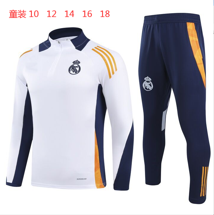 2024-25 Real Madrid White Training Suit Kids Size 10-18